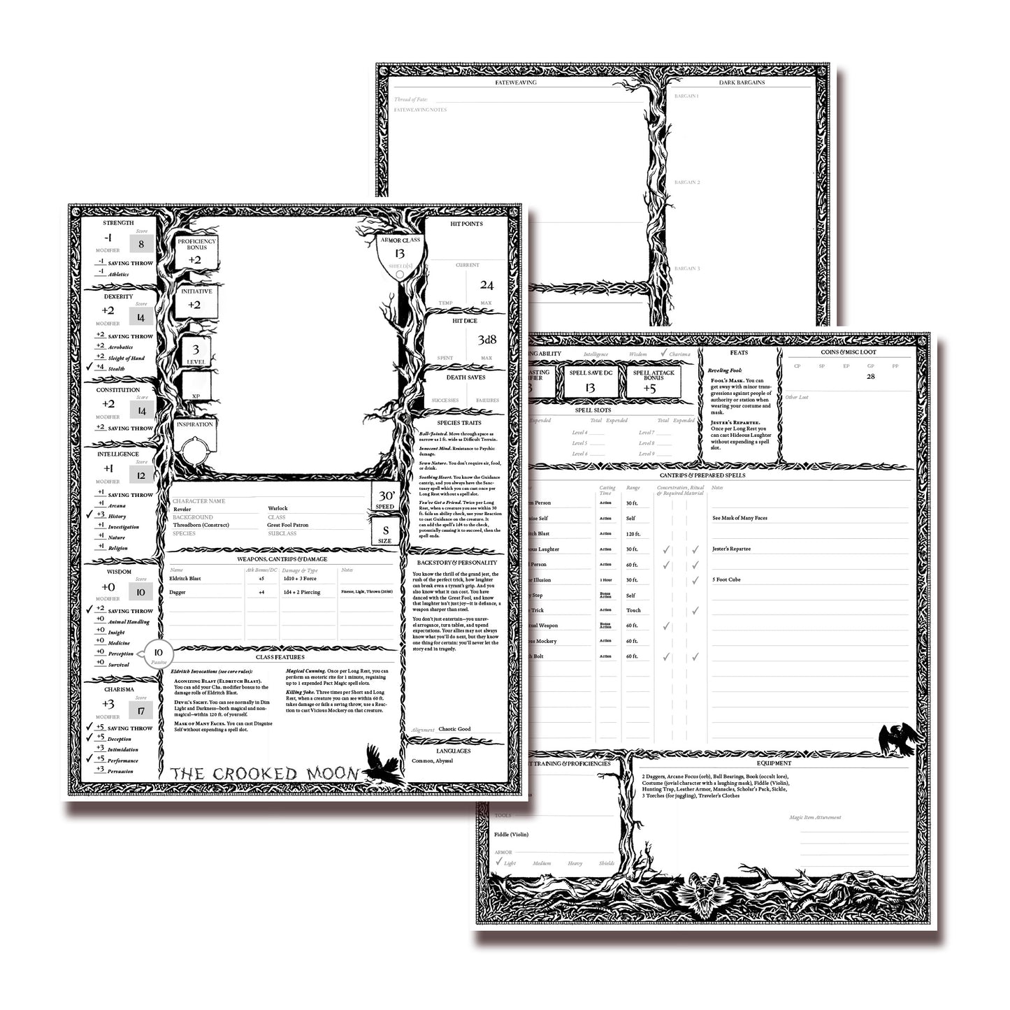 Crooked Moon Digital Character Sheets
